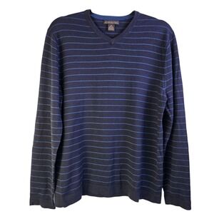 Banana Republic Sweater Men's Medium Striped Italian Merino Wool Pullover V Neck